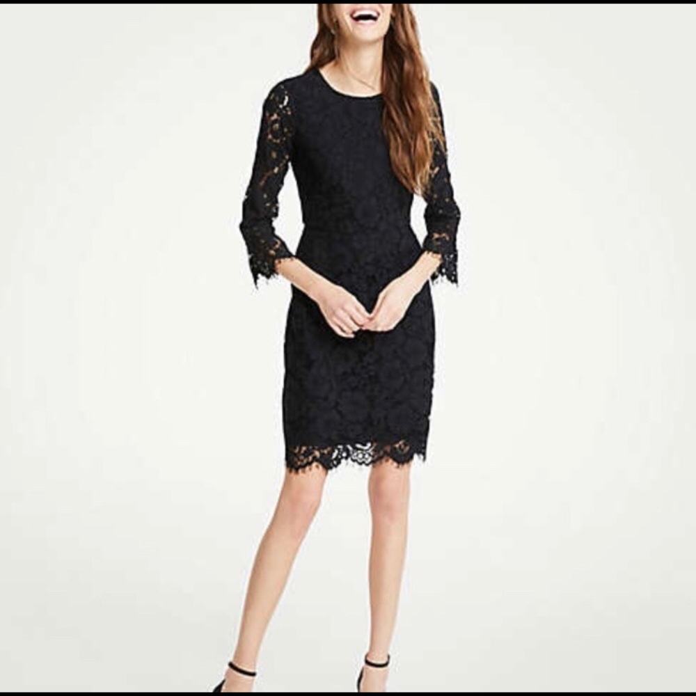 Ann Taylor’s womens black lace fluted sleeve dress